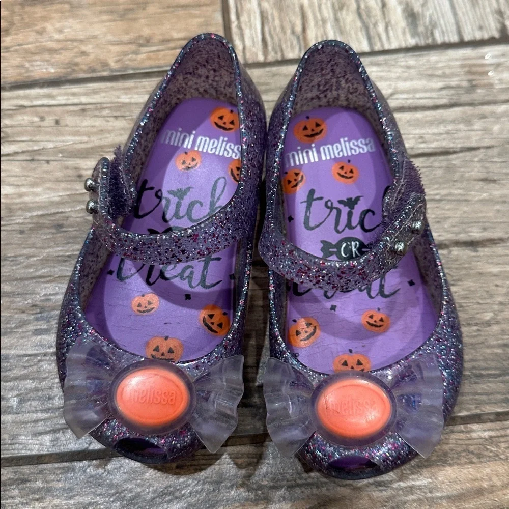 Mini Melissa Trick or Treat Ultragirl Maryjane jellies purple glitter size 6